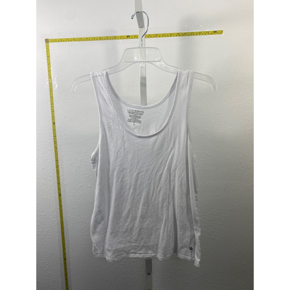 Lucky Brand White Scoop Neck Tank Top Sleeveless Cotton Blend Basic Logo Large